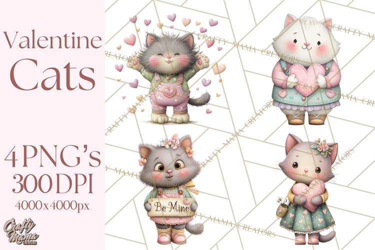 Valentine Cat Clipart PNG, Cute Valentine Cats, Kids