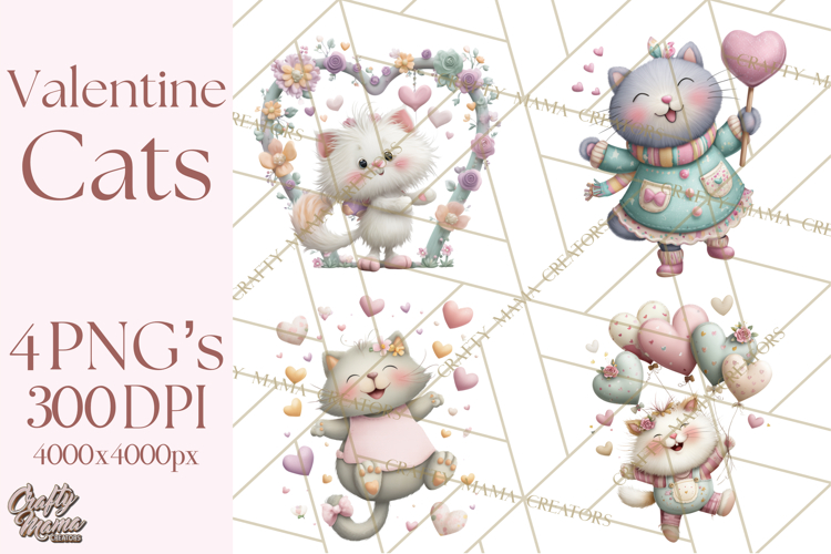 Valentine Cat Clipart PNG, Cute Valentine Cats, Kids