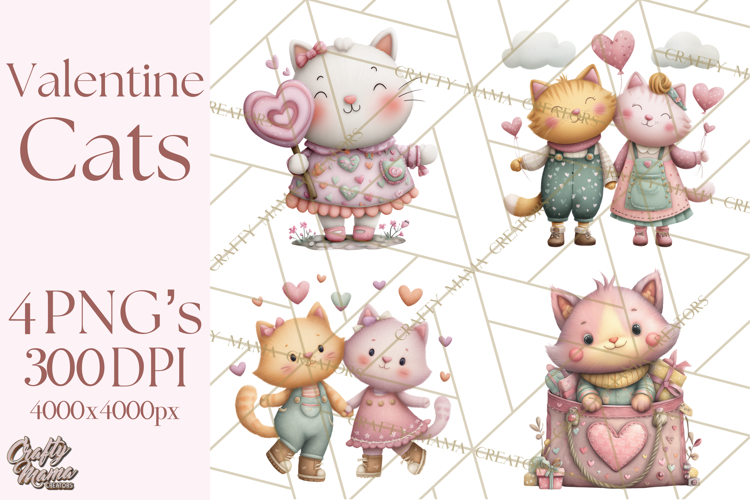 Valentine Cat Clipart PNG, Cute Valentine Cats, Kids