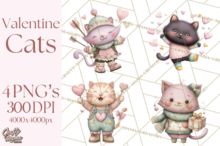 Valentine Cat Clipart PNG, Cute Valentine Cats, Kids