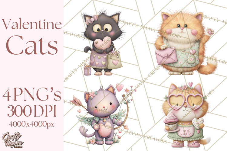 Valentine Cat Clipart PNG, Cute Valentine Cats, Kids