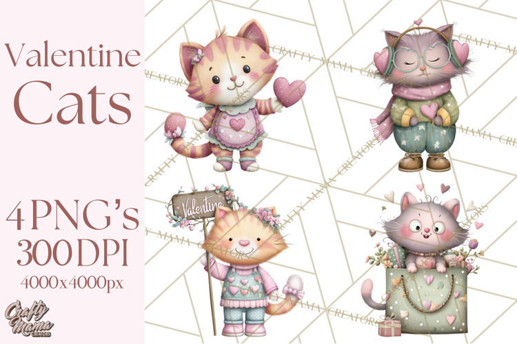 Valentine Cat Clipart PNG, Cute Valentine Cats, Kids