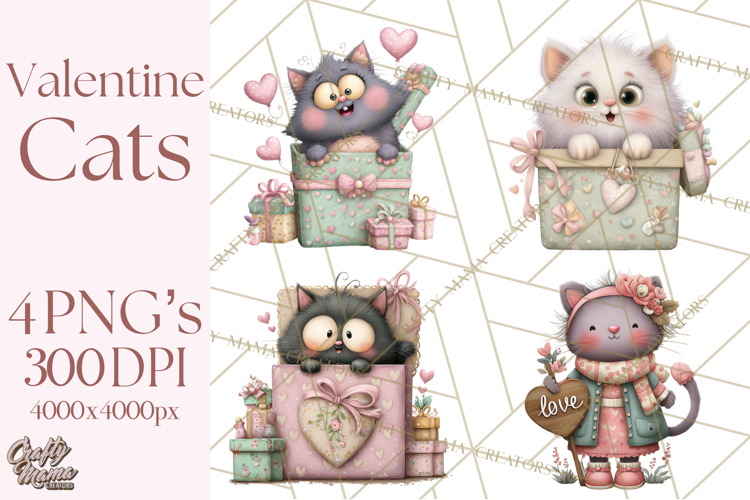 Valentine Cat Clipart PNG, Cute Valentine Cats, Kids