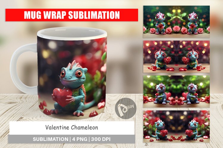 Mug sublimation design Valentine Chameleon
