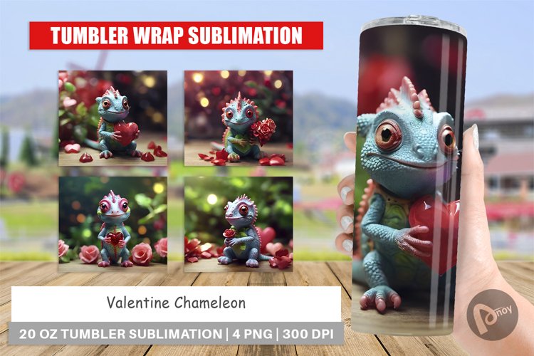 Tumbler Sublimation Wrap Valentine Chameleon