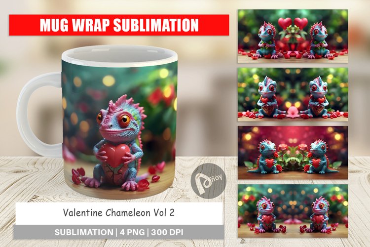 Mug sublimation design Valentine Chameleon
