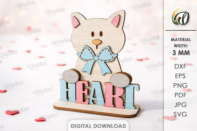 Valentines Day Character Stand Decor Laser Cut. Cat SVG