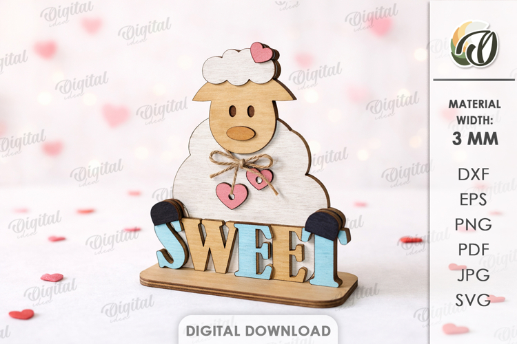 Valentines Day Character Stand Decor Laser Cut. Sheep SVG