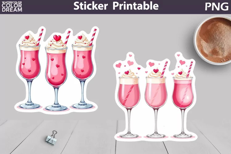 Pink Cocktail Heart Sticker | Valentine's Day Sticker
