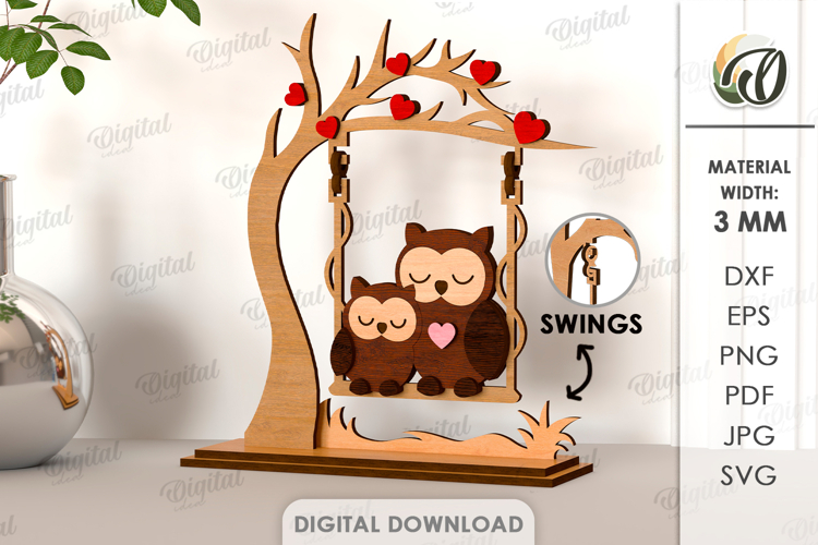 Valentine Characters On Swing Laser Cut. Standing Decor SVG