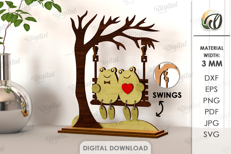 Valentine Characters On Swing Laser Cut. Standing Decor SVG