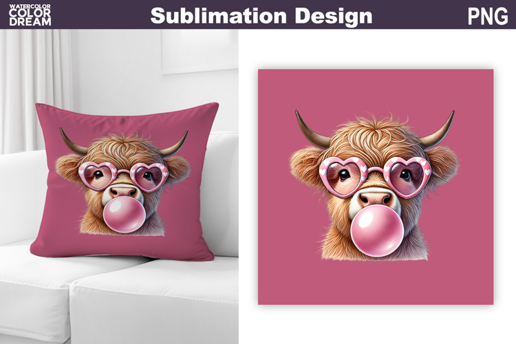 Valentine Pillow Design | highland Cow Sublimation