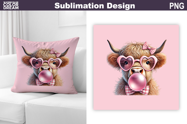 Valentine Pillow Design | highland Cow Sublimation