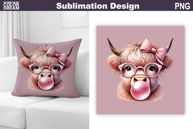Valentine Pillow Design | highland Cow Sublimation