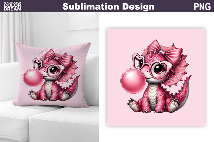 Valentine Pillow Design | Cute Dinosaur Sublimation
