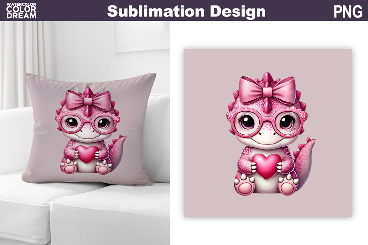 Valentine Pillow Design | Cute Dinosaur Sublimation