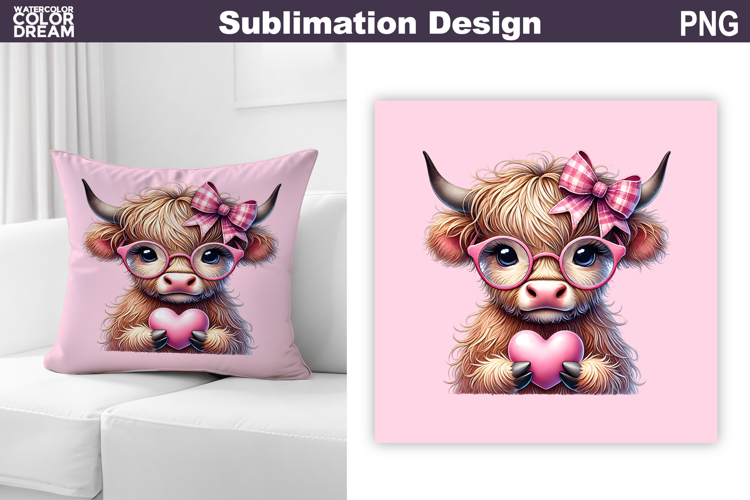 Valentine Pillow Design | highland Cow Sublimation