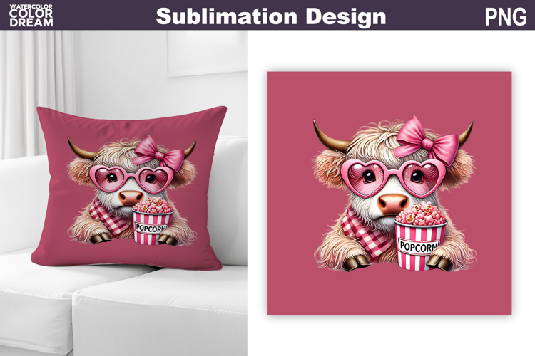 Valentine Pillow Design | highland Cow Sublimation