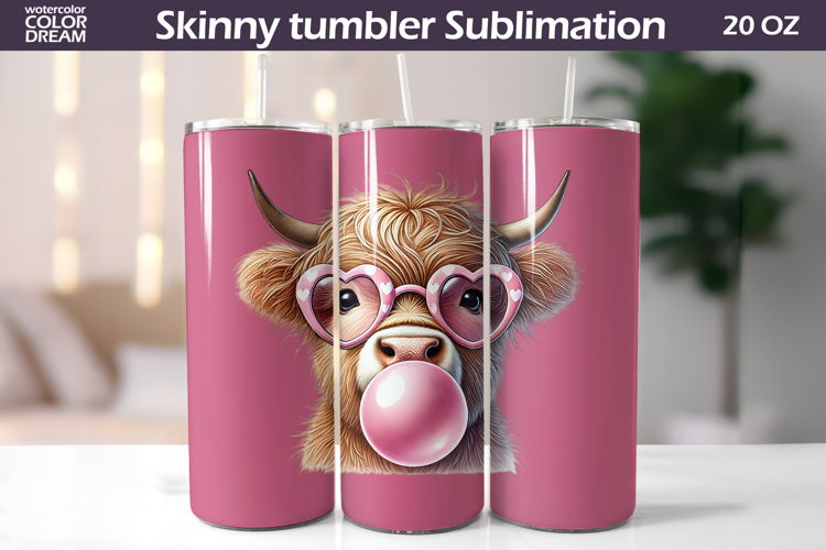 Highland Cow Glasses Tumbler Wrap | Cow Bubble Gum Tumbler