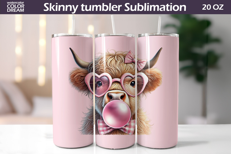 Highland Cow Glasses Tumbler Wrap | Cow Bubble Gum Tumbler