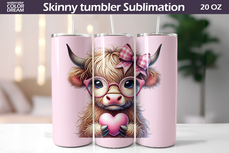 Highland Cow Glasses Tumbler Wrap | Cow Heart Tumbler
