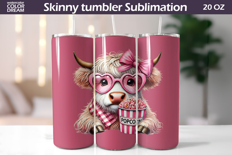 Highland Cow Glasses Tumbler Wrap | Cow Pop Corn Tumbler