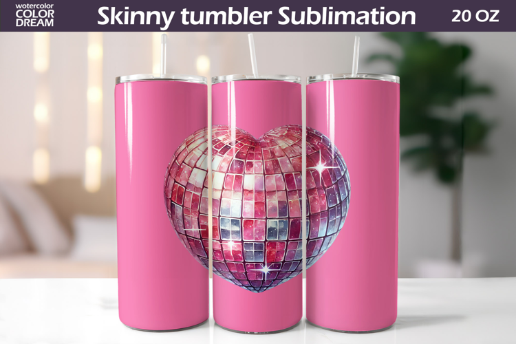 Disco Heart Tumbler Wrap | Valentine Tumbler Sublimation