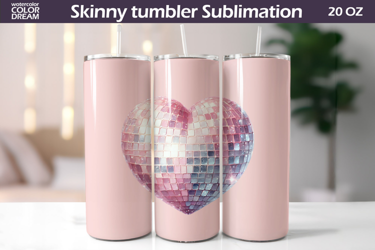 Disco Heart Tumbler Wrap | Valentine Tumbler Sublimation