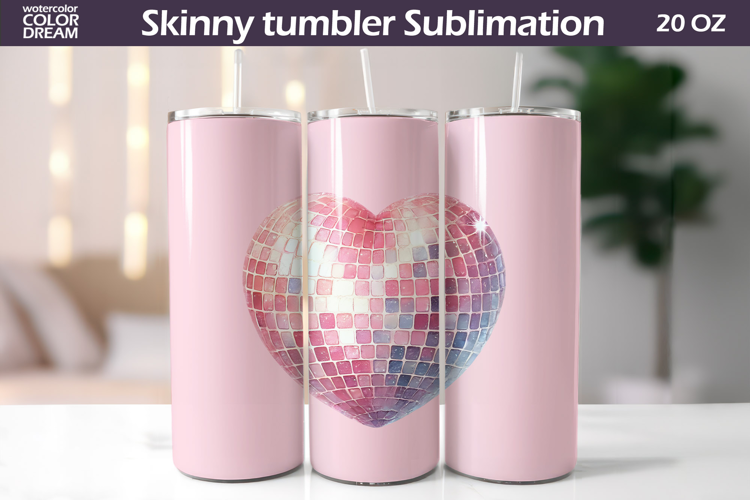 Disco Heart Tumbler Wrap | Valentine Tumbler Sublimation