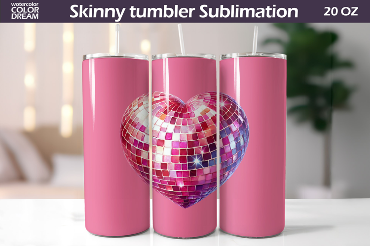Disco Heart Tumbler Wrap | Valentine Tumbler Sublimation