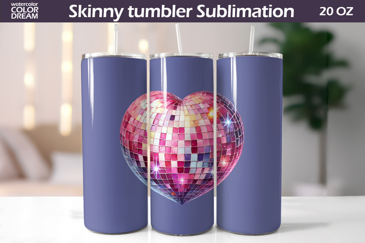 Disco Heart Tumbler Wrap | Valentine Tumbler Sublimation