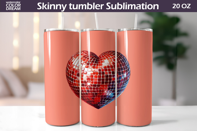 Disco Heart Tumbler Wrap | Valentine Tumbler Sublimation