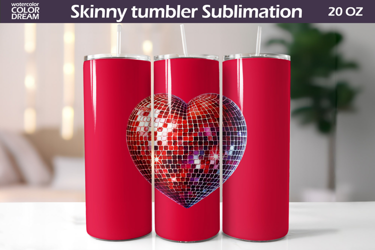 Disco Heart Tumbler Wrap | Valentine Tumbler Sublimation