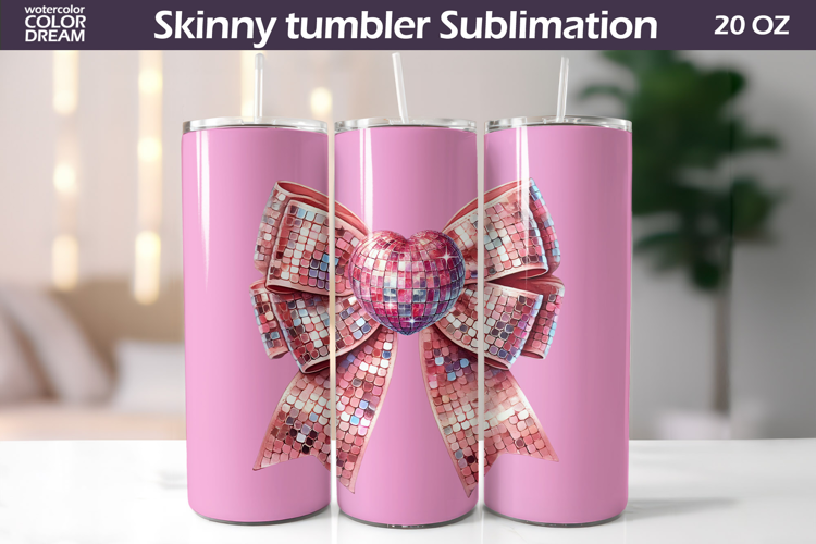 Disco Bow Heart Tumbler Wrap | Valentine Tumbler Sublimation