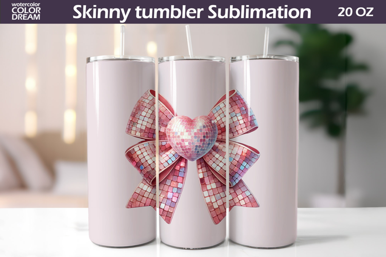 Disco Bow Heart Tumbler Wrap | Valentine Tumbler Sublimation