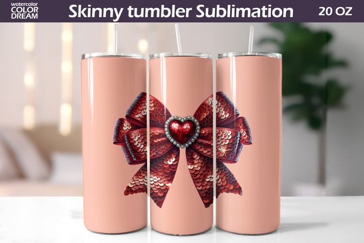 Disco Bow Heart Tumbler Wrap | Valentine Tumbler Sublimation