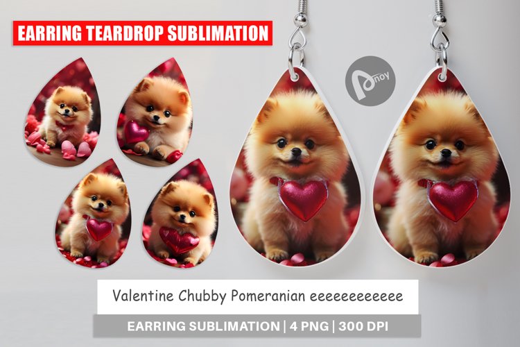 Earring teardrop sublimation design Valentine Chubby Pomeran example image 1