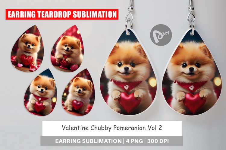 Earring teardrop sublimation design Valentine Chubby Pomeran example image 1