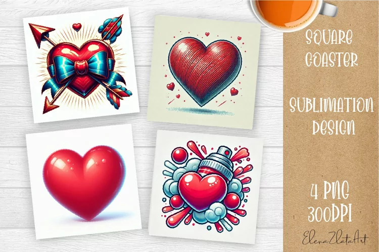 Square coasters Valentines Day| heart sublimation