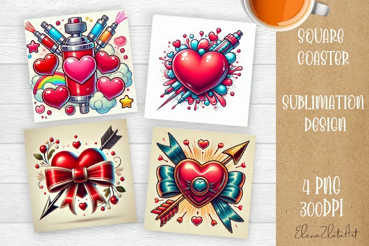 Square coasters Valentines Day| heart sublimation