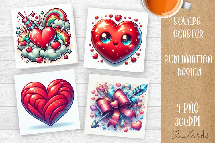 Square coasters Valentines Day| heart sublimation example image 1