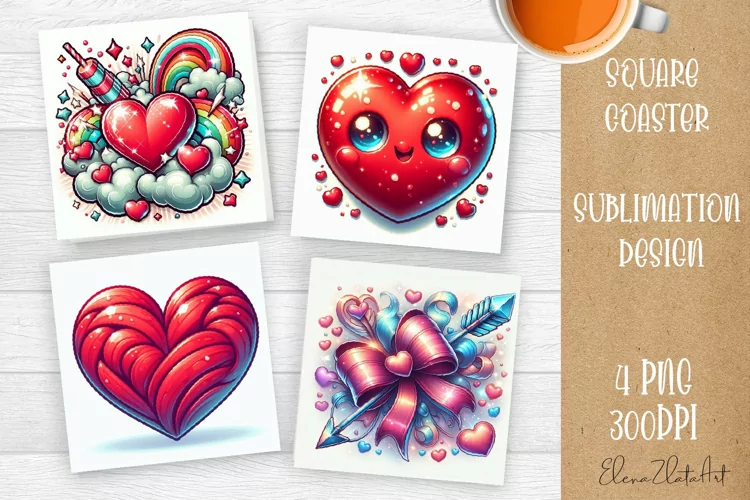 Square coasters Valentines Day| heart sublimation