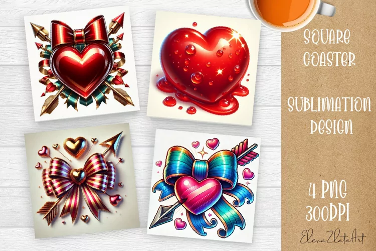 Square coasters Valentines Day| heart sublimation