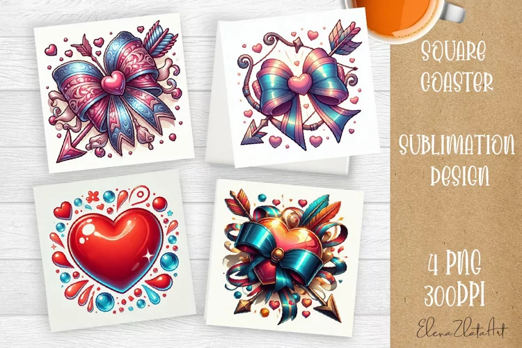Square coasters Valentines Day| heart sublimation