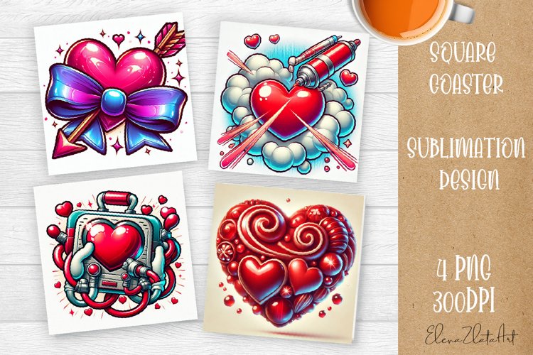 Square coasters Valentines Day| heart sublimation example image 1