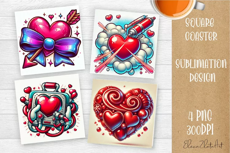 Square coasters Valentines Day| heart sublimation