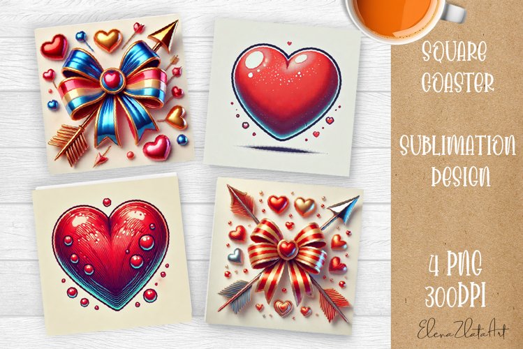 Square coasters Valentines Day| heart sublimation