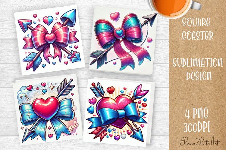 Square coasters Valentines Day| heart sublimation example image 1