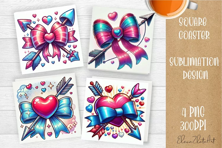 Square coasters Valentines Day| heart sublimation