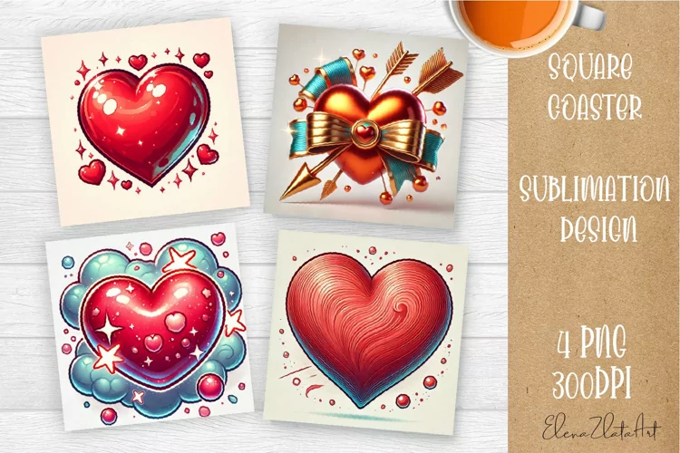 Square coasters Valentines Day| heart sublimation